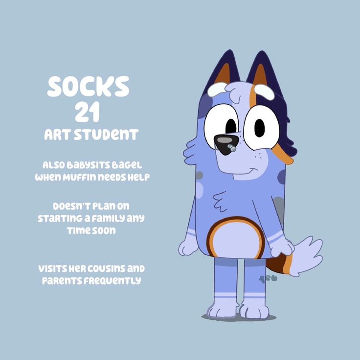 a cartoon character with the caption socks art student