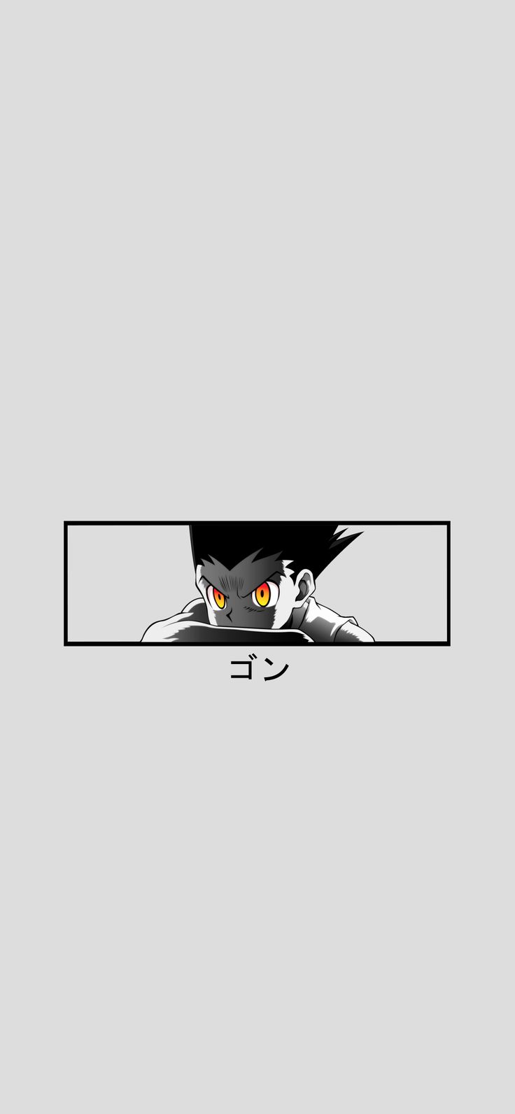 an anime character with yellow eyes looking out from behind a white rectangular frame on a gray background