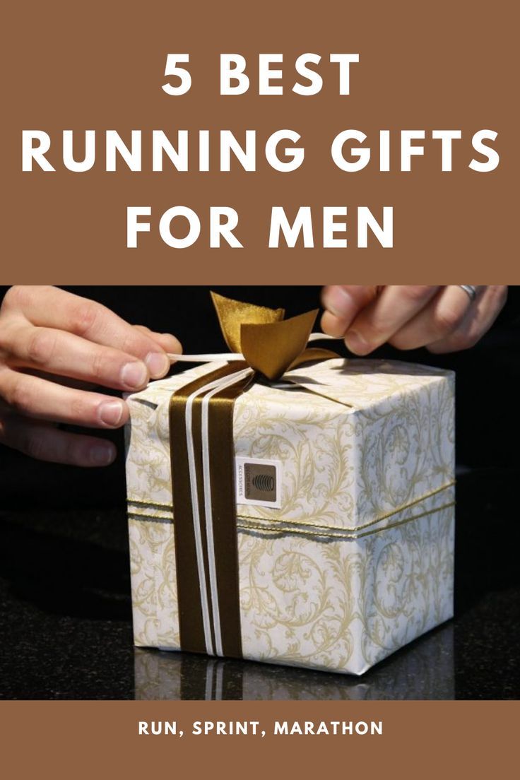 a person opening a gift box with the words 5 best running gifts for men on it