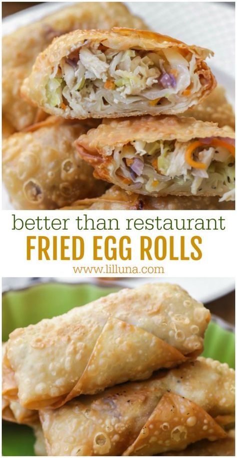 some fried egg rolls are stacked on top of each other