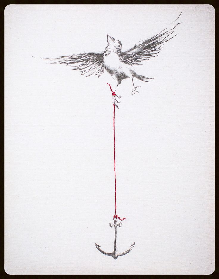 a drawing of a bird with an anchor