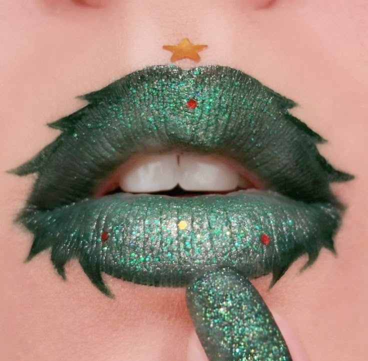 Lips and lipsticks/ liparts/ green/ Christmas tree Christmas Lipstick, Christmas Lips, Crazy Lipstick, Christmas Makeup Looks, Xmas Makeup, Holiday Lip, Christmas Makeup Look, Christmas 2025, Tacky Christmas