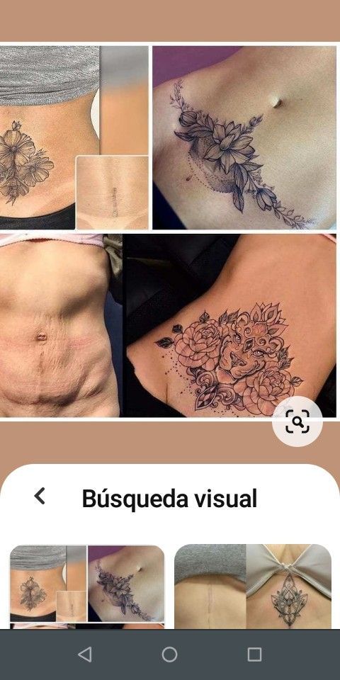 the before and after pictures of a woman's stomach tattoo