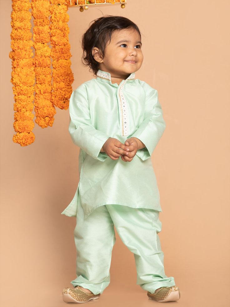 boys green viscose kurta and pyjama set Festive Green Pant Set For Eid, Festive Pista Green Pant Set For Eid, Festive Green Long Sleeve Pant Set, Green Dabka Sets For Eid, Festive Green Cotton Pant Set, Green Long Sleeve Sets With Dabka Details, Traditional Green Pant Set For Eid, Eid Green Cotton Pant Set, Green Long Sleeve Sets For Navratri