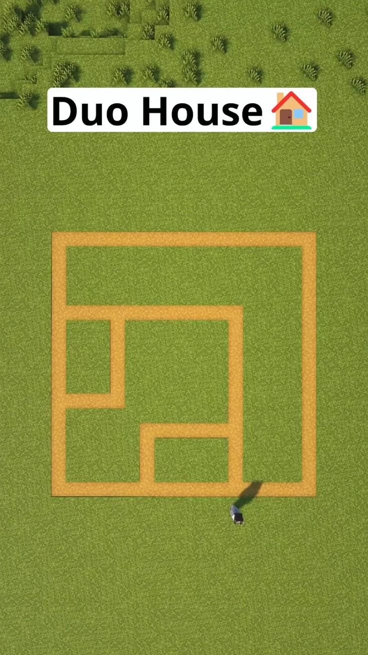 an aerial view of a field with two people in it and the words duo house above