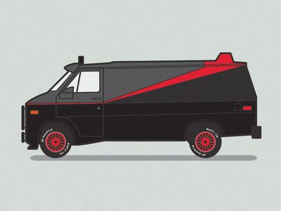 a black van with red stripes on the front and back wheels is shown in this minimalistic illustration