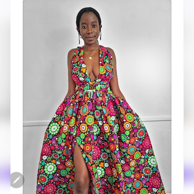 This Beautiful Infinity Style African Print Maxi Dress Is Made With Ankara Fabric. Versatile And Can Be Styled In Multiple Ways. Dress Length 58 Fits Size 10-14 Sleeveless Maxi Dress With Bold Print For Spring, Spring Sleeveless Maxi Dress With Bold Print, Vibrant Printed V-neck Maxi Dress, Sleeveless Bold Print Maxi Dress For Beach, Vibrant V-neck Printed Maxi Dress, Sleeveless Maxi Dress With Bold Print For Beach, Vibrant Fitted V-neck Maxi Dress, Fitted Sleeveless Maxi Dress With Bold Print, Dresses African Print