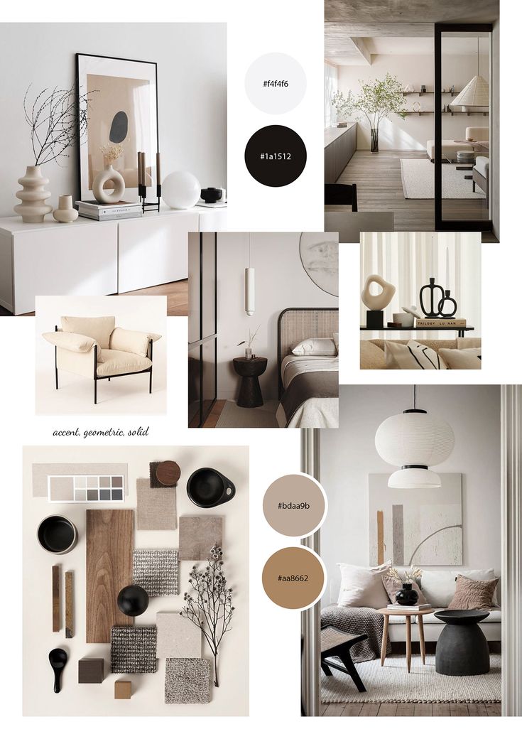 a collage of photos with different furniture and decor items in white, neutral colors