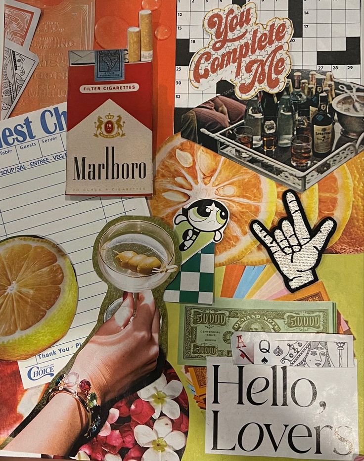 a collage of various items that include oranges, lemons and other things