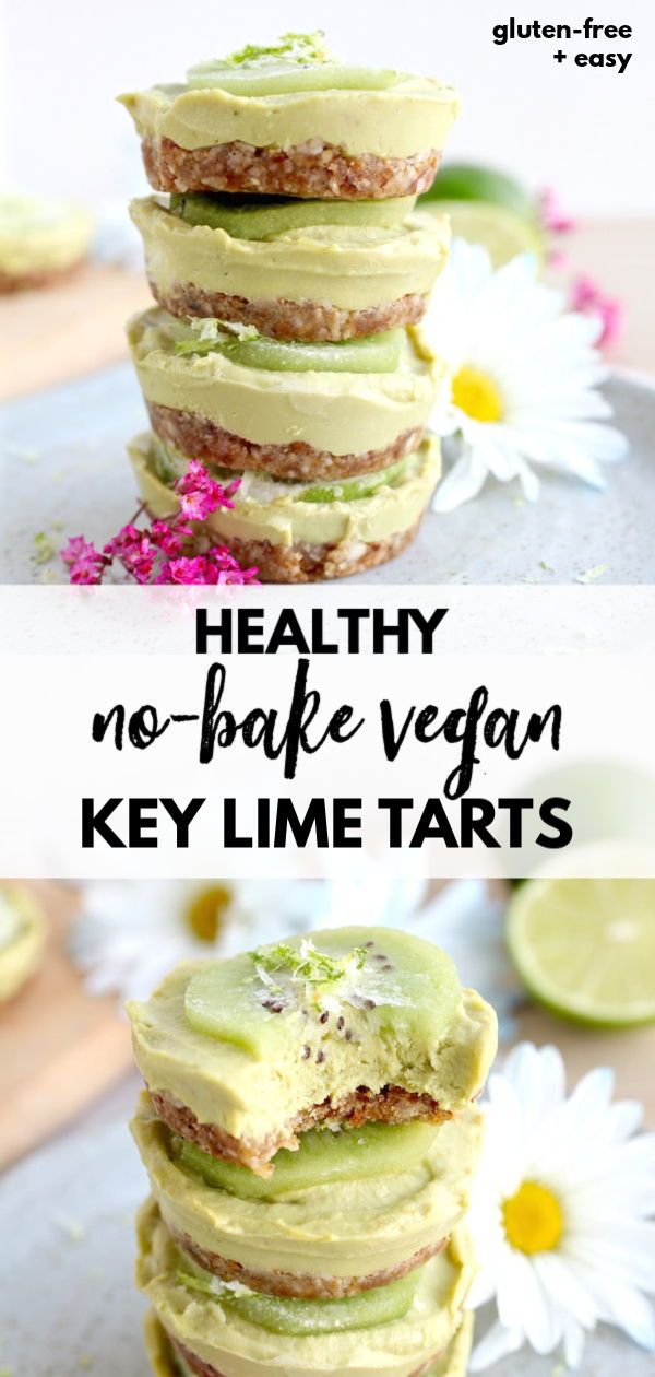 healthy no - bake vegan key lime tarts are stacked on top of each other