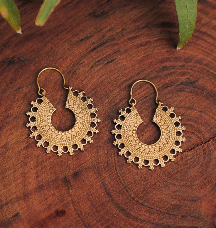 Mandala Hoop Earrings Tribal Desert, Image Metal Chandbali Hoop Earrings With Intricate Design, Brass Hoop Jewelry For Festivals, Gold Earrings With Oxidized Finish For Festivals, Handmade Metal Hoop Earrings For Festivals, Gold Chandbali Earrings With Oxidized Finish, Gold Oxidized Chandbali Earrings, Small Hoop Brass Earrings For Festivals, Small Hoop Metal Earrings For Festivals, Traditional Hoop Earrings With Intricate Design