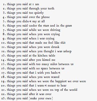 a poem written in black and white with the words, things you said at 1 am