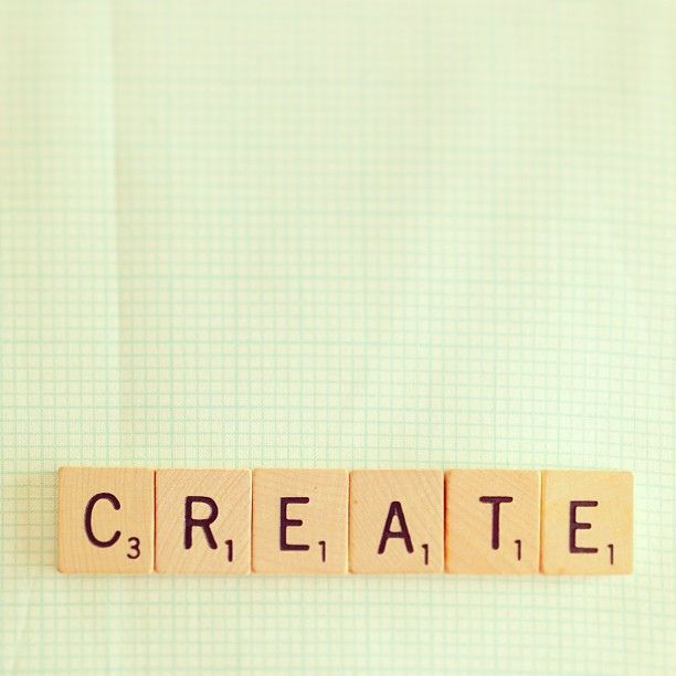 the word create spelled with scrabble type letters