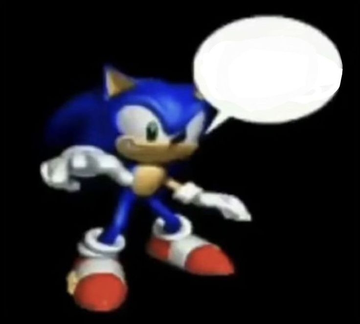 sonic the hedgehog is talking to someone with a speech bubble in his hand, on a black background