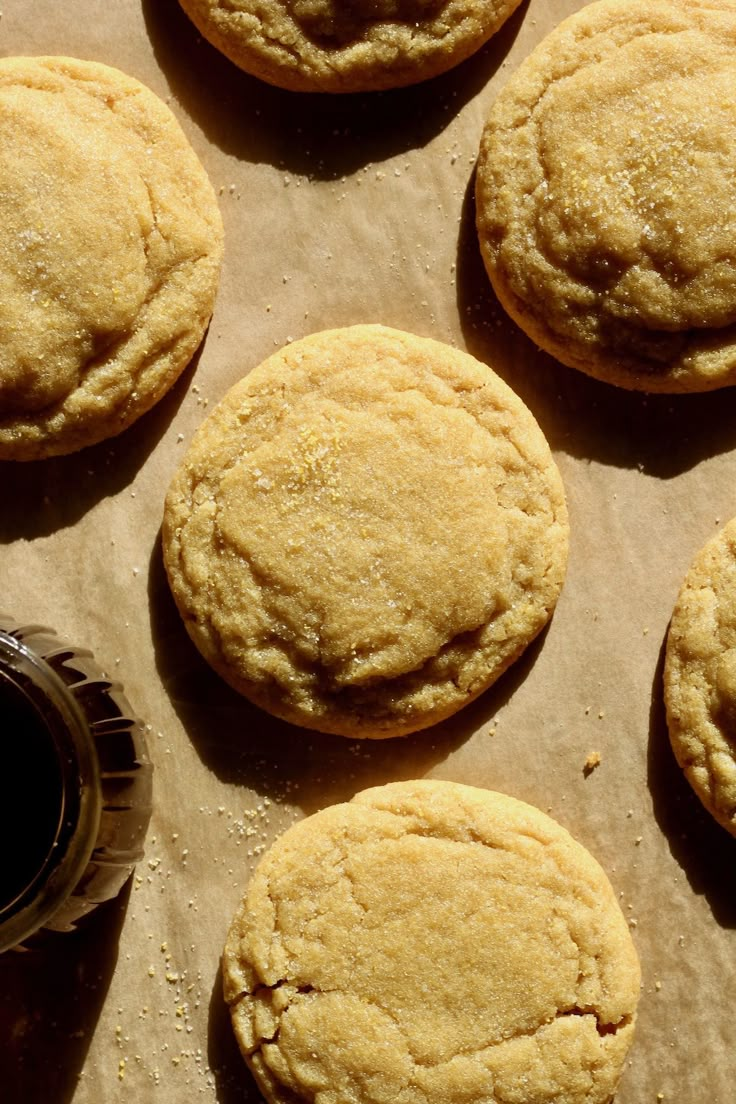 yellow cornmeal cookies on a sheet pan lined with parchment paper Honey Cornbread Cookies, Honey Butter Cornbread Cookie, Cookies With Honey Instead Of Sugar, Cornbread Cookie Recipe, Cornbread Dessert Recipes, Cornbread And, Desserts With Honey, Corn Cookies Recipe, Cornbread Cookie