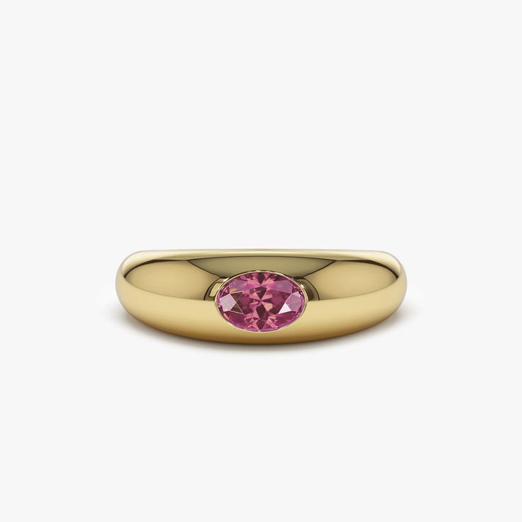 14k Flush Set Oval Pink Sapphire Dome Ring 14K Gold Ferkos Fine Jewelry Pink Saphire Ring, Pink Sapphire Jewelry, Jewelry Wishlist, Stackable Rings Wedding, Gold Sapphire Ring, Emerald Bracelet, Pink Sapphire Ring, Gold Gemstone Ring, Engagement Band