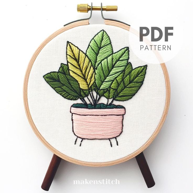 Minimalist Plant Hand Embroidery Pattern, Potted Leaves Embroidery Design, Modern Plant Embroidery, Botanical Pattern, Hand Embroidery PDF