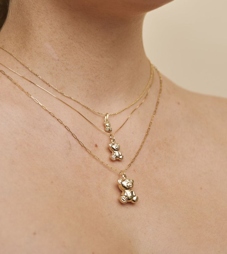 Adorn yourself with the perfect symbol of joy and tenderness, this beautiful 14k Gold Teddy Bear Necklace. Crafted with gleaming 14k yellow gold, it's sure to bring a smile to your face each time you wear it! 14k Gold Paperclip Necklace As Gift, Dainty Yellow Gold Charm Necklace, Delicate Yellow Gold Jewelry With Paperclip Chain, Yellow Gold Paperclip Chain Jewelry For Anniversary, Everyday Yellow Gold Or Sterling Silver Charm Necklaces, Everyday 14k Gold Paperclip Necklace, Everyday Hypoallergenic Yellow Gold Charm Necklaces, Everyday Yellow Gold Sterling Silver Charm Necklaces, Classic Paperclip Chain Jewelry Gift