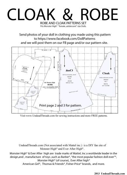 the front cover of a sewing pattern for cloak and robe, with instructions to make it