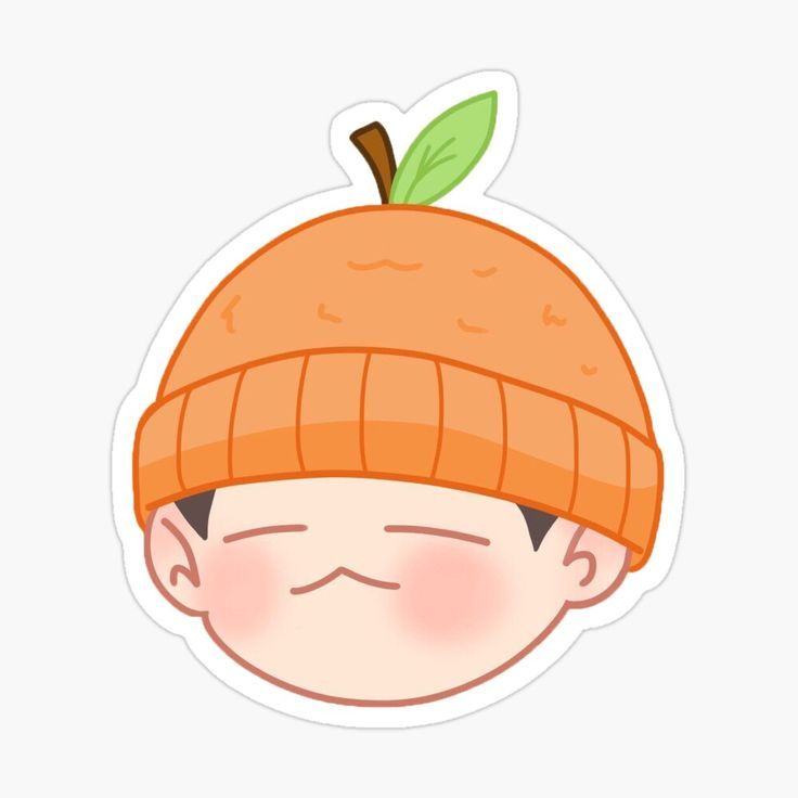 a sticker with an image of a boy wearing a knitted orange beanie