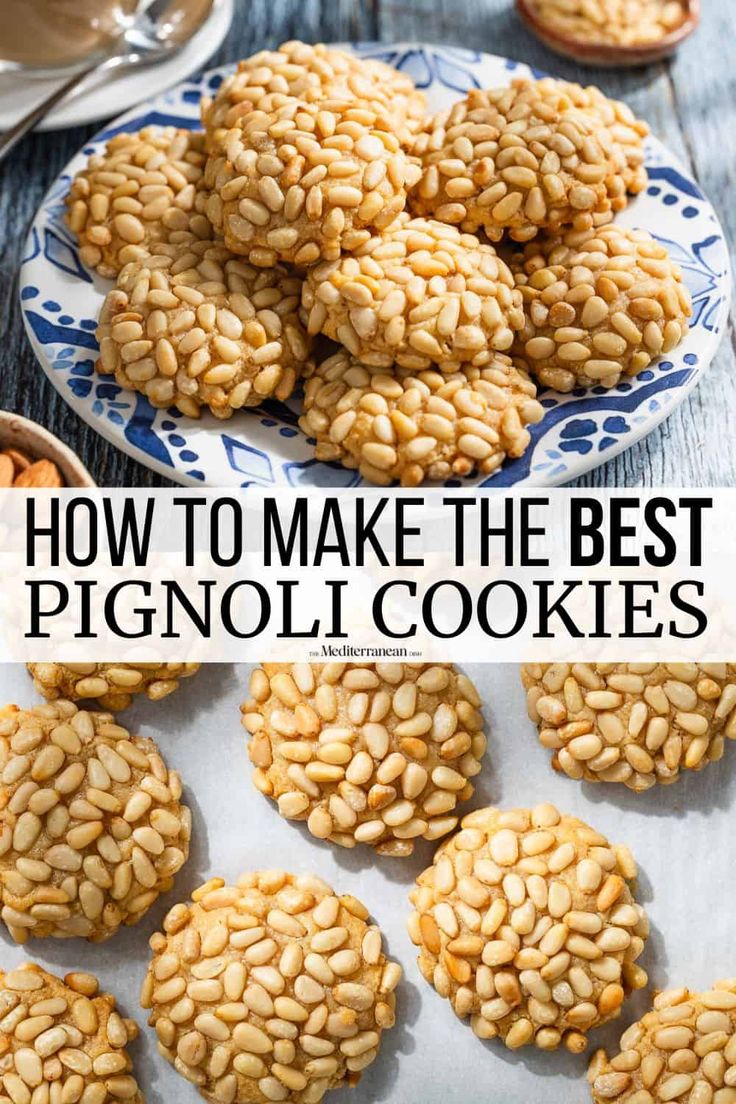 how to make the best pignoli cookies with pictures and text overlay that reads, how to make the best pignoli cookies