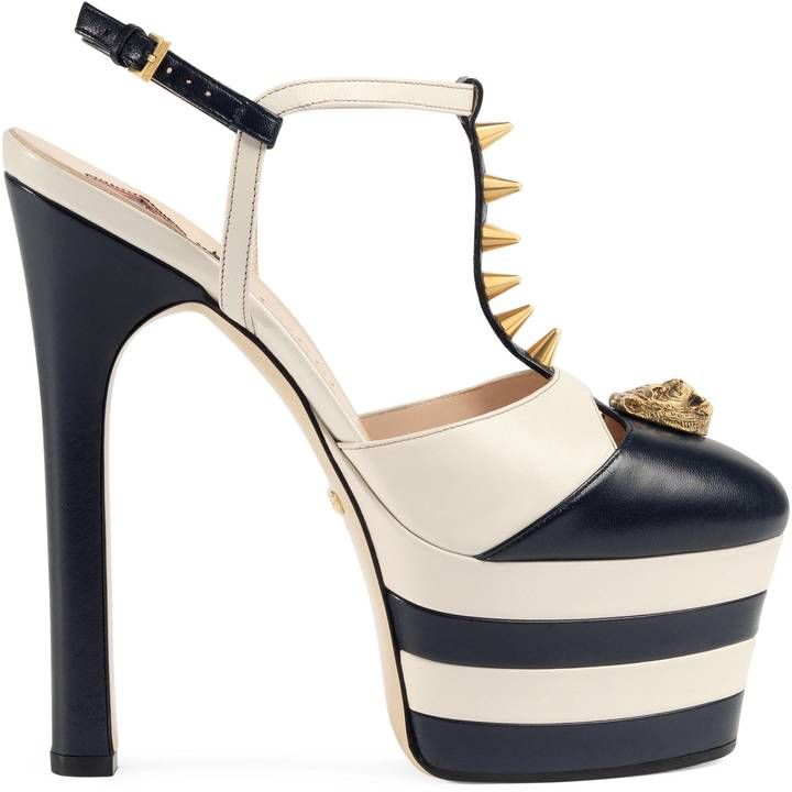 Studded leather platform pump Navy Pumps, Heels Gucci, Gucci Pumps, Blue High Heels, T Strap Shoes, Gucci Heels, Strappy Pumps, Shoes Gucci, Ankle Strap High Heels