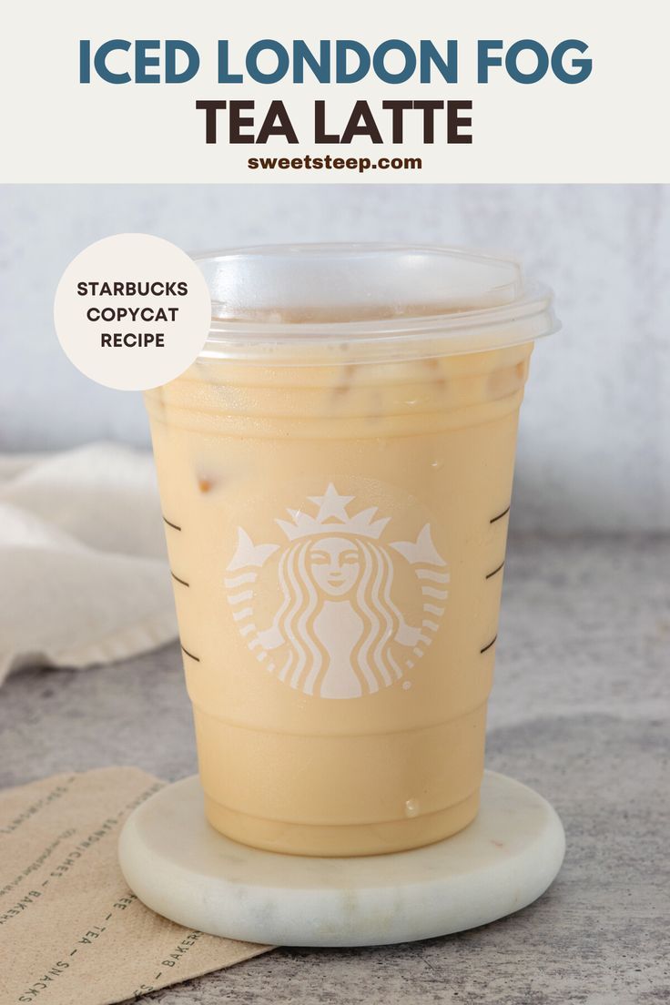 An Iced London Fog Tea Latte made at home in a Starbucks cup. Starbucks Tea Recipes, Iced London Fog, Black Tea Latte Recipe, Iced Tea Latte Recipe, English Breakfast Tea Latte, London Fog Tea Latte, London Fog Tea, Starbucks Tea, Tea Latte Recipe