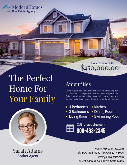 a real estate flyer with a house and the words, the perfect home for your family