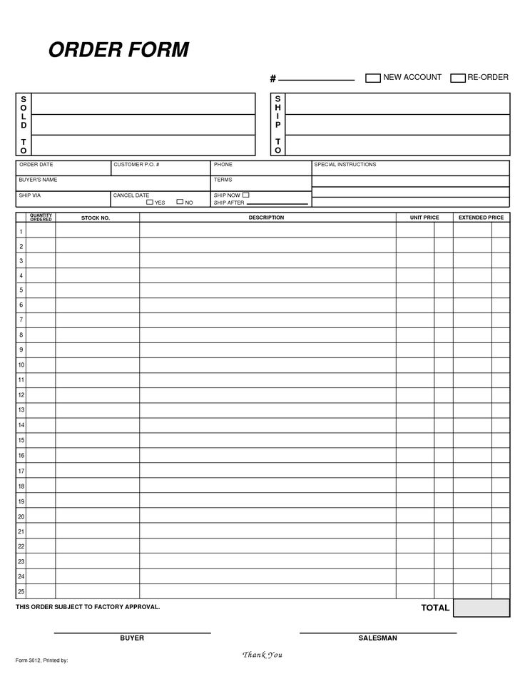 an order form is shown in black and white, with the words order form on it