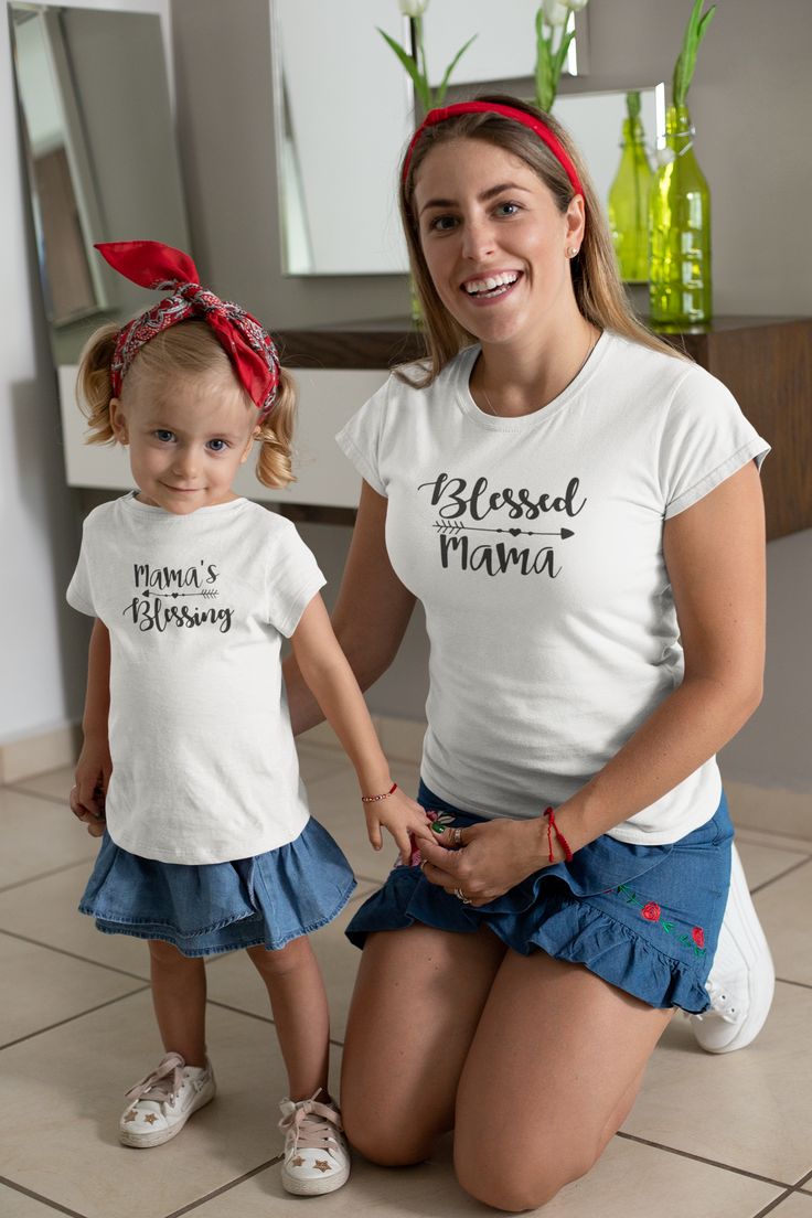 Mommy And Me Mama's Blessing Blessed Mama Mother Daughter Matching T-shirt Mother Daughter Matching Shirts, Mom And Me Shirts, Mommy And Me Shirt, Daughters Shirt, Mommy Daughter, Mama T Shirt, Legging Outfits, Outfit Jeans, Mommy And Me Outfits