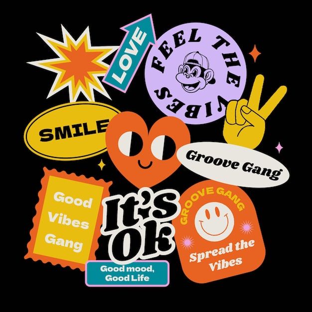 some stickers that say it's ok and smile on the side of a black background