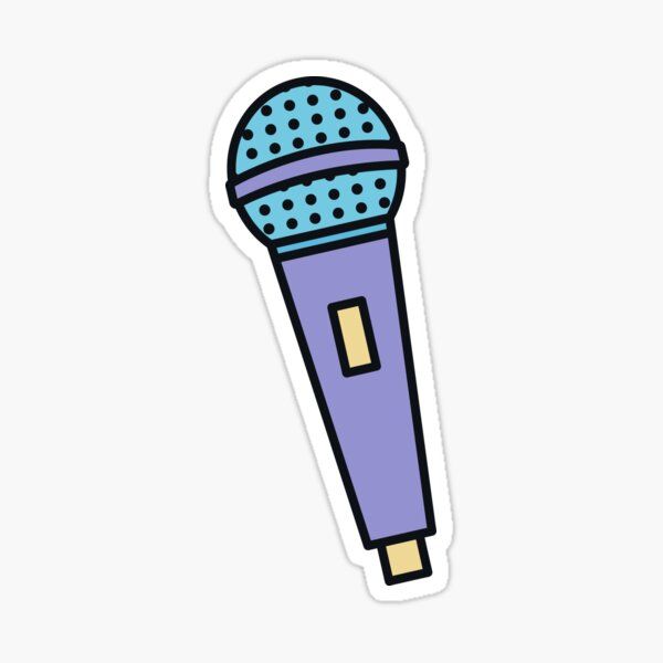 a purple and blue microphone sticker on a white background with polka dotty dots