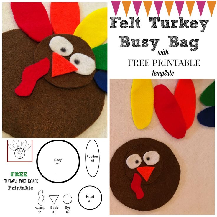 felt turkey busy bag with free printable template and instructions to make it in the shape of a turkey