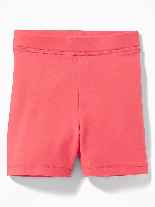 Jersey Biker Shorts for Toddler Girls Casual Spring Leggings With Built-in Shorts, Casual Bottoms With Built-in Shorts For Playwear, Stretch Cotton Biker Shorts With Short Inseam, Stretch Pink Bottoms With Pull-on Style, Trendy Bottoms With Ribbed Waistband, Stretch Bottoms For Spring, Casual Elastic Biker Shorts For Spring, Elastic Spring Playwear Bottoms, Basic Cotton Biker Shorts