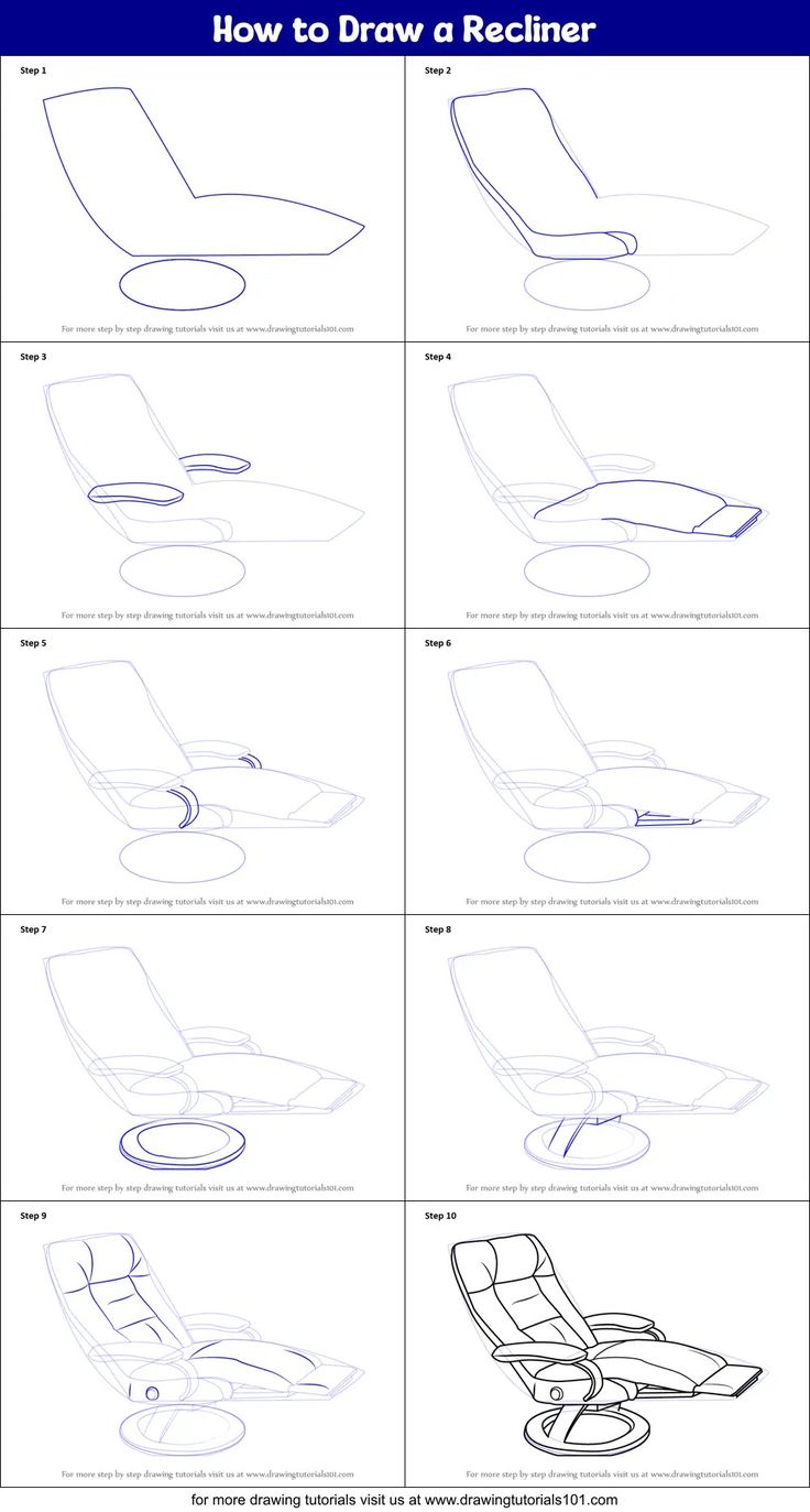 how to draw a reclining chair with different angles and positions, including the seat