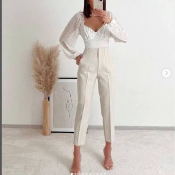 New With Tags. High Waist Beige Bottoms For Brunch, Beige Bottoms For Spring Parties, Beige Bottoms For Spring Brunch, Elegant High Waist Pants For Brunch, Chic High-waisted Pants For Brunch, Chic Summer Pants For Brunch, Chic Spring Pants For Brunch, Chic Ankle-length Pants For Brunch, Elegant Wide Leg Bottoms For Brunch