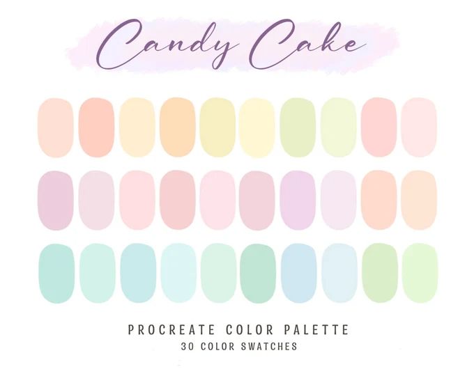 the candy cake color palette is shown in pastel colors