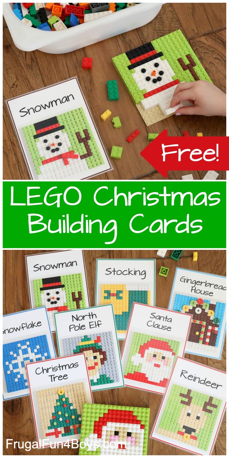 the lego christmas building cards with instructions to make them