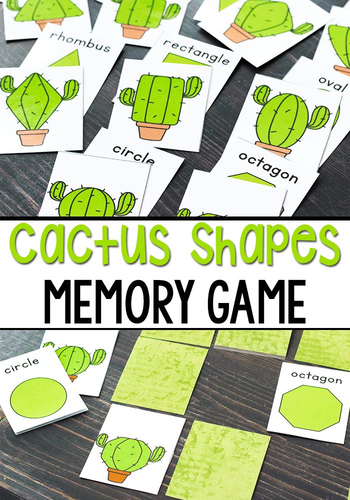 cactus shapes memory game for kids to practice memory skills