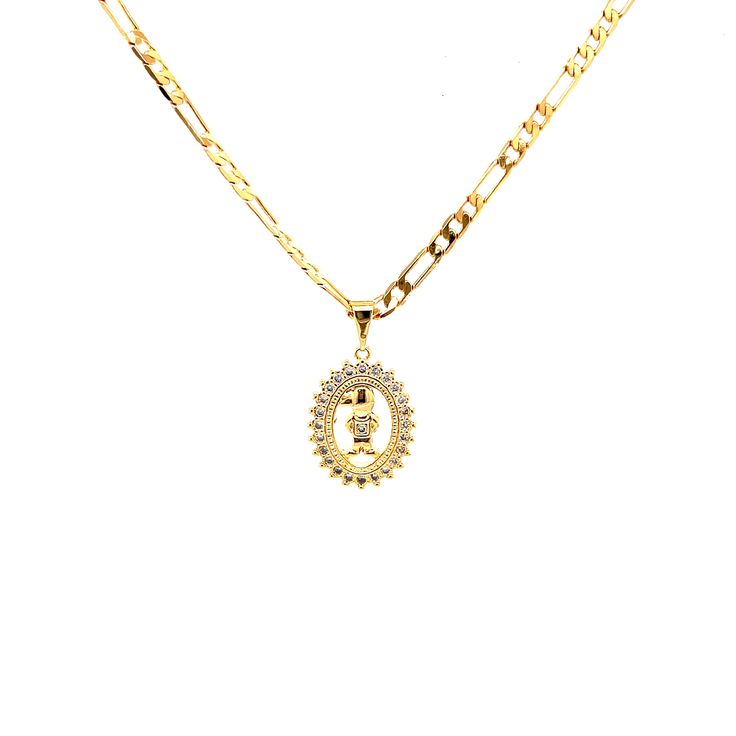 Make yourself the center of attention with this adorable little boy necklace. It features a Kid pendant with many Zirconia Stones around it. The necklace features a 22-inches Figaro link chain in 14K gold-filled metal. It is a great gift for this coming Mother’s Day celebration. Chain Length: 22 inches Thickness: 4 mm Link style: Mariner link, Valentino style Finish: 14k Gold filled Water resistant Lead and Nickel Free Safe to any skin type Gold Figaro Chain Fine Jewelry, Yellow Gold Figaro Chain Round Pendant Jewelry, Yellow Gold Jewelry With Figaro Chain And Round Pendant, Gold Figaro Chain Necklace With Initial Pendant, Gold Oval Pendant For Mother's Day, Gold Oval Pendant Jewelry For Mother's Day, Gold Plated Charm Necklace With Figaro Chain Pendant, Gold Plated Figaro Chain Charm Necklace With Pendant, Yellow Gold Jewelry With Oval Pendant