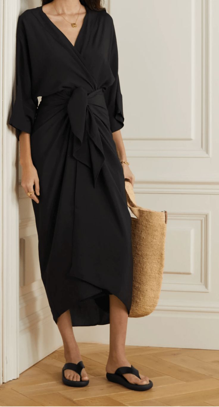 Black Wrap Dress Outfit Classy, Black Wrap Dress Outfit, Wrap Dress Outfit, Mini Wrap, Woven Wrap, Black Wrap, The Swing, Black High Waist, Swimsuit Dress