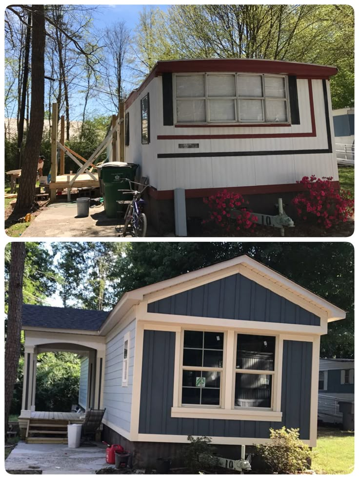 before and after photos of a mobile home