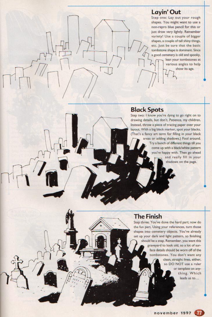 an article in a magazine with black and white illustrations