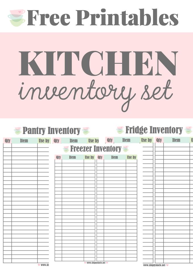 kitchen inventory set with free printables on the top and bottom, in pink