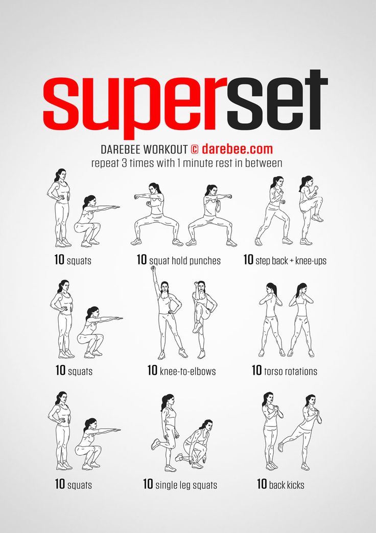 the superset workout poster shows how to do it in 10 minutes or less, with instructions