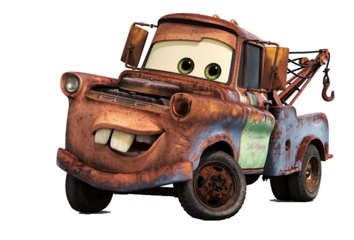 the tow truck from disney pixar is smiling