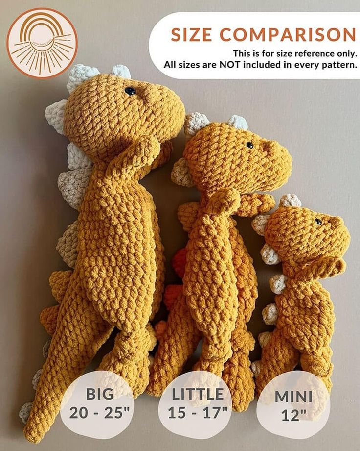 three crocheted stuffed animals sitting next to each other