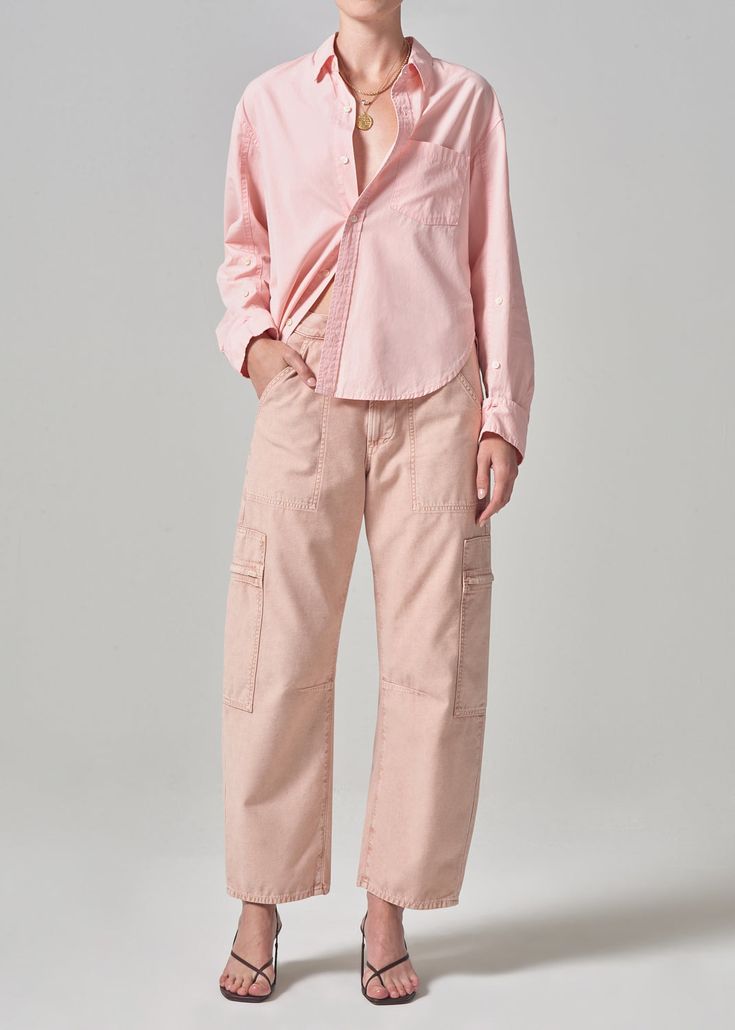 Marcelle Low Slung Easy Cargo in Roselle Soft Hands, Citizens Of Humanity, Soft Hand, Soft Pink, Cargo Pants, Casual Pants, Straight Leg, Human, Heels