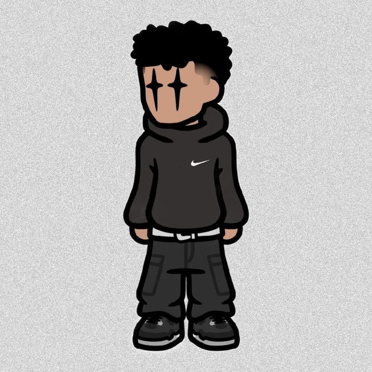 a drawing of a boy with his face painted black and wearing a nike hoodie