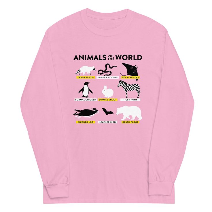 Not quite warm enough for a tee? This 100% cotton (heather colors contain polyiester) long sleeved tee has you covered. Animals Of The World, Animal Shirts, Long Sleeve Tee, Cotton T Shirt, Unisex Hoodies, Cotton Tshirt, Light Pink, Long Sleeve Tees, Size Chart